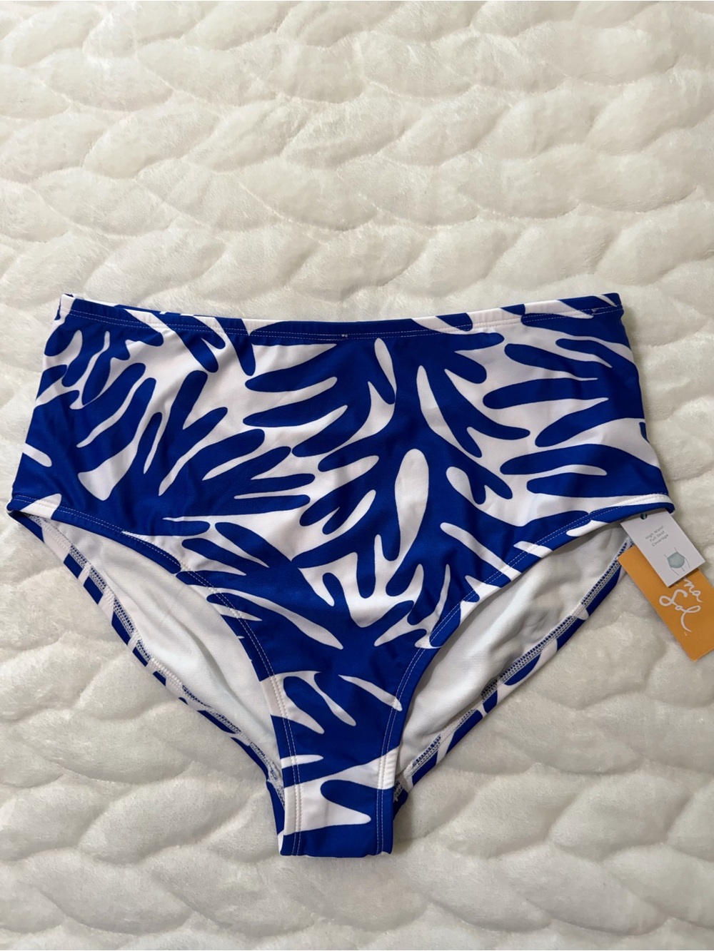 NEW! Kona Sol Blue and White High-Waist Bikini Bottom size X (14-16)